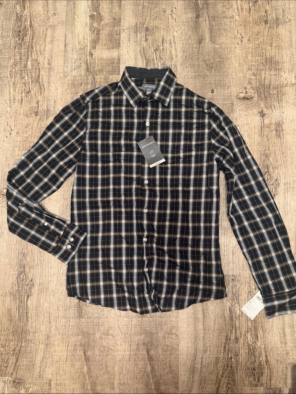 Van Heusen Black and White Plaid Button-Down Shirt